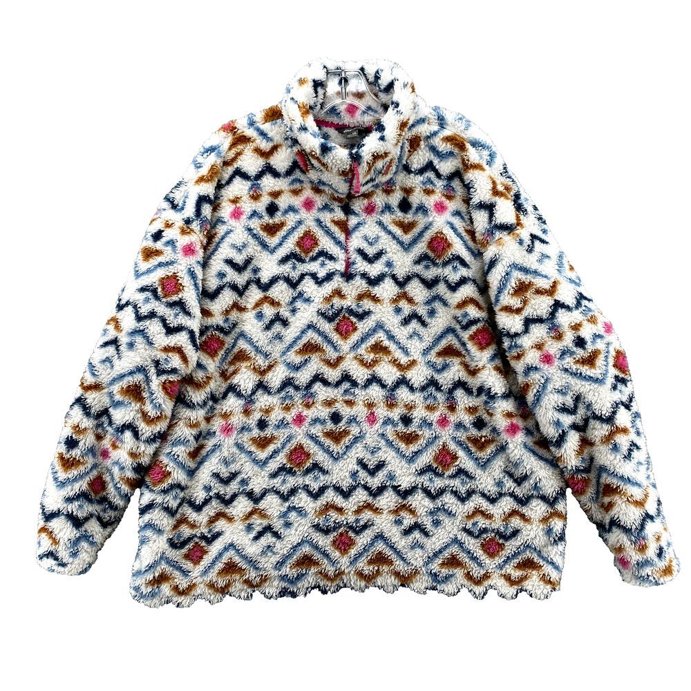Eddie Bauer Fleece Sweater Women's XXL Aztec Boxy Deep‎ Pile Preppy Gorpcore
